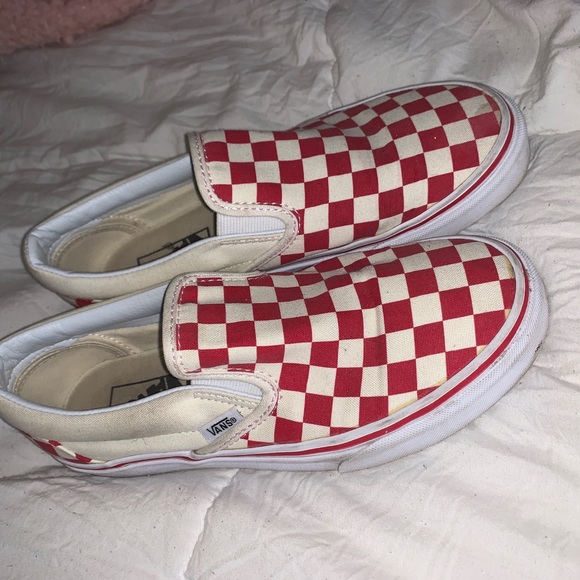 Vans Shoes - Red and white checkered slip on vans